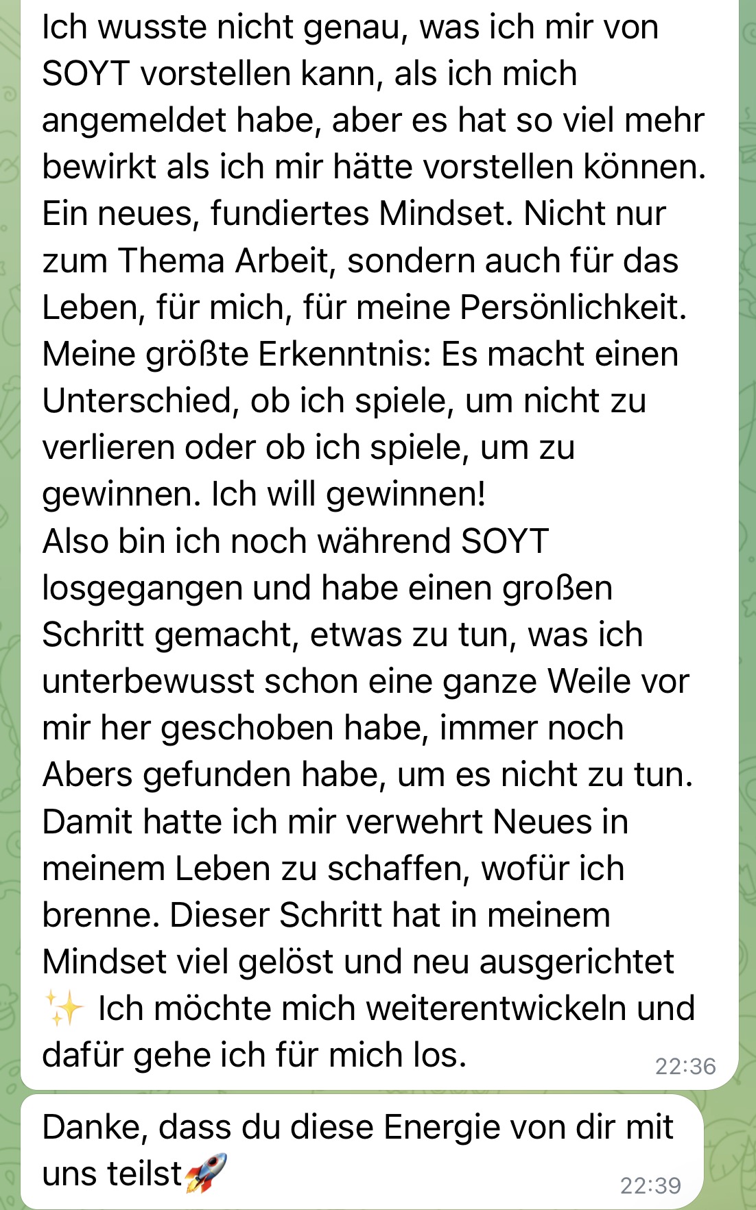 Teilnehmerin beschreibt ihre größte Erkenntnis: spielen, um zu gewinnen — und geht einen großen Schritt