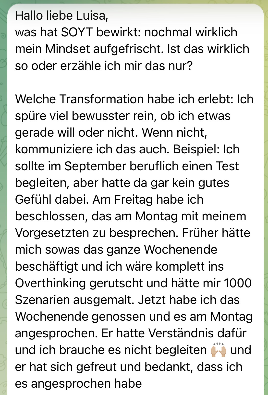 Teilnehmerin spricht berufliche Bedenken offen an — statt das Wochenende zu overthinken