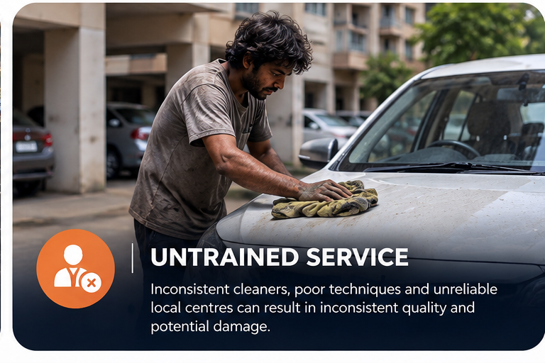 UNTRAINED SERVICE — Inconsistent cleaners, poor techniques and unreliable local centres can result in inconsistent quality and potential damage.