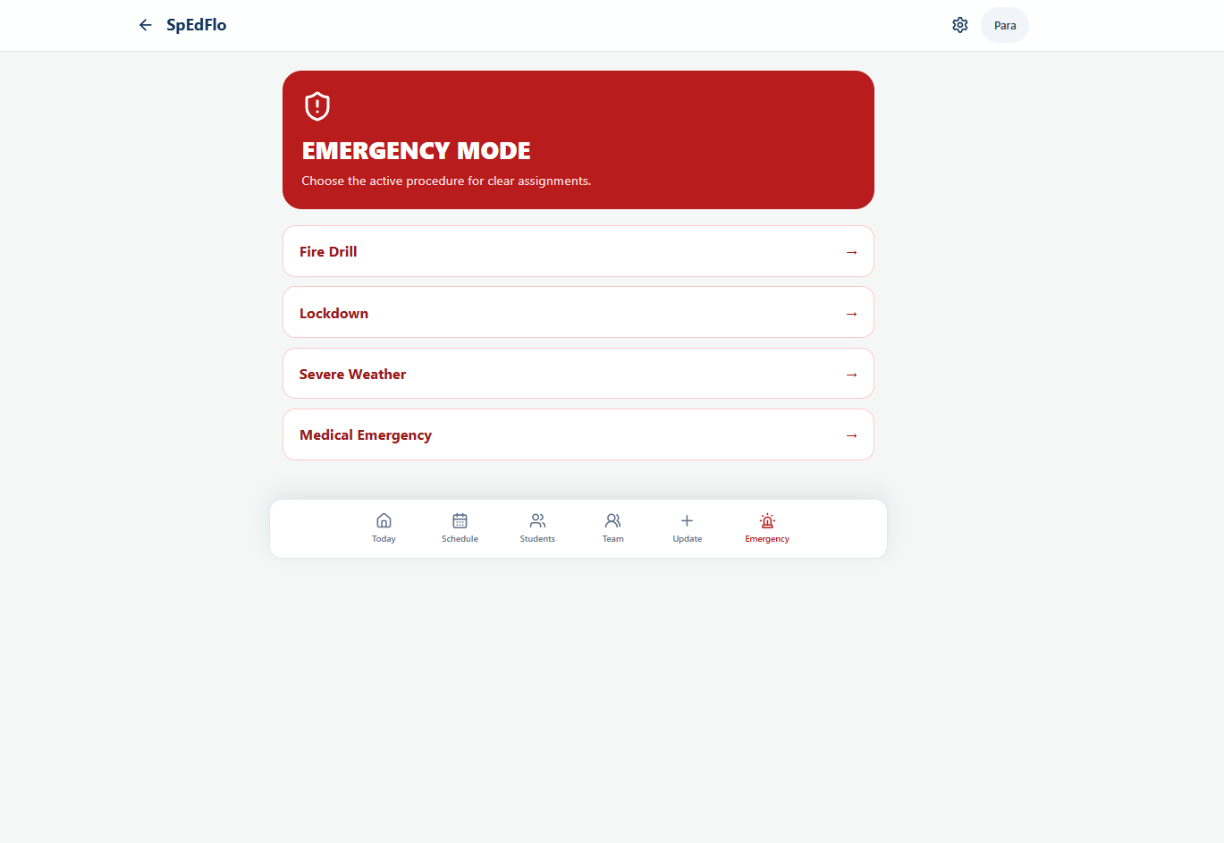 SpEdFlo — Emergency Mode