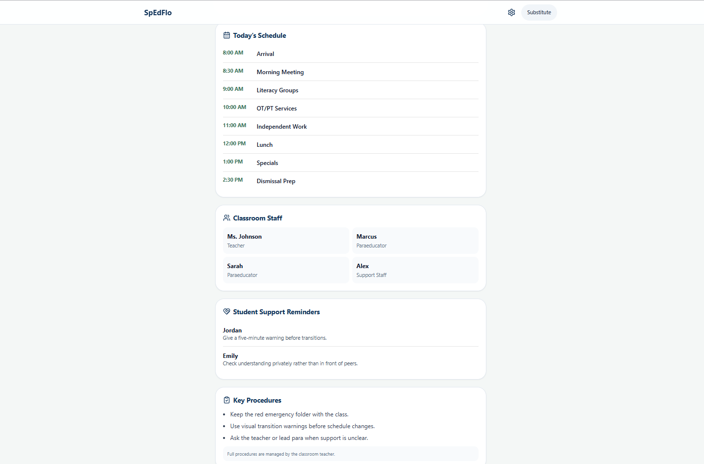 SpEdFlo — Daily Schedule