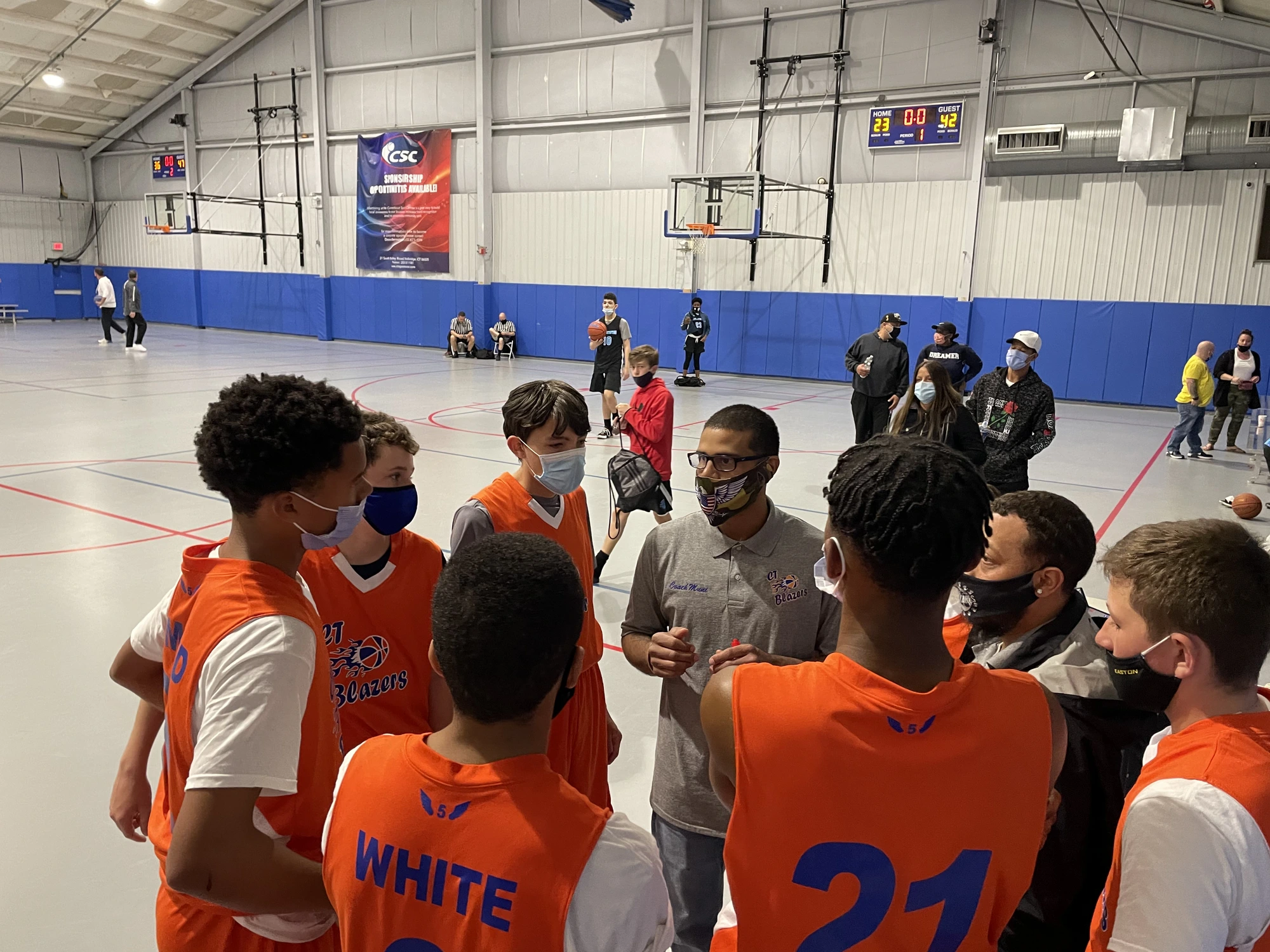 CT Blazers team huddle during a game timeout