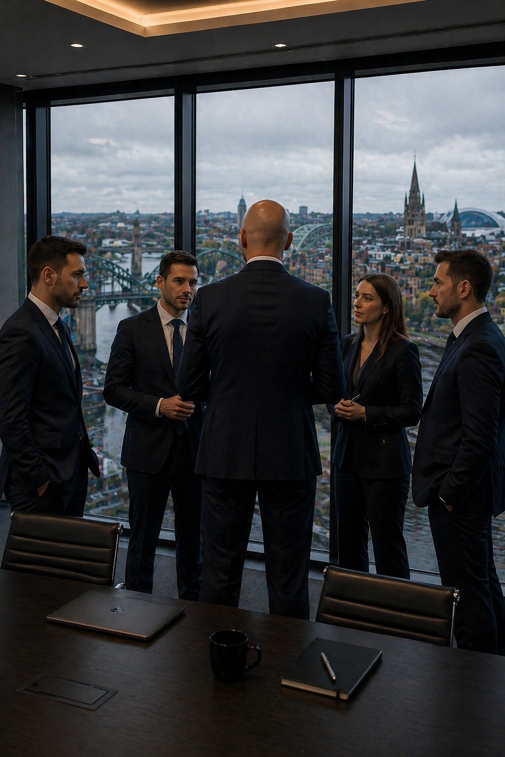 Corporate advisers reviewing a document