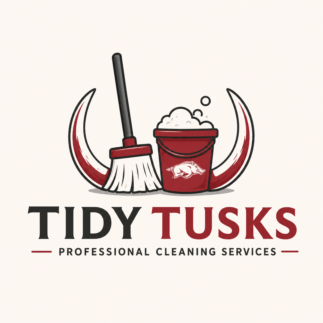Tidy Tusks mop and tusks emblem