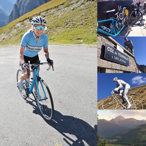 Andrea cycling the Col du Tourmalet in the Pyrenees
