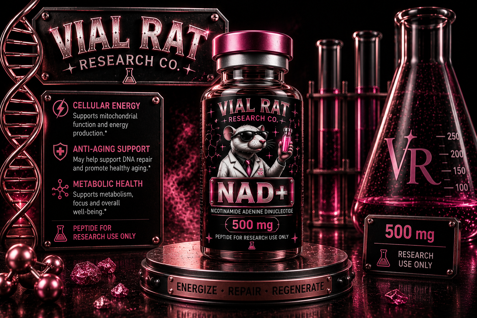 NAD+ 500 mg — research peptide from Vial Rat Research Co.