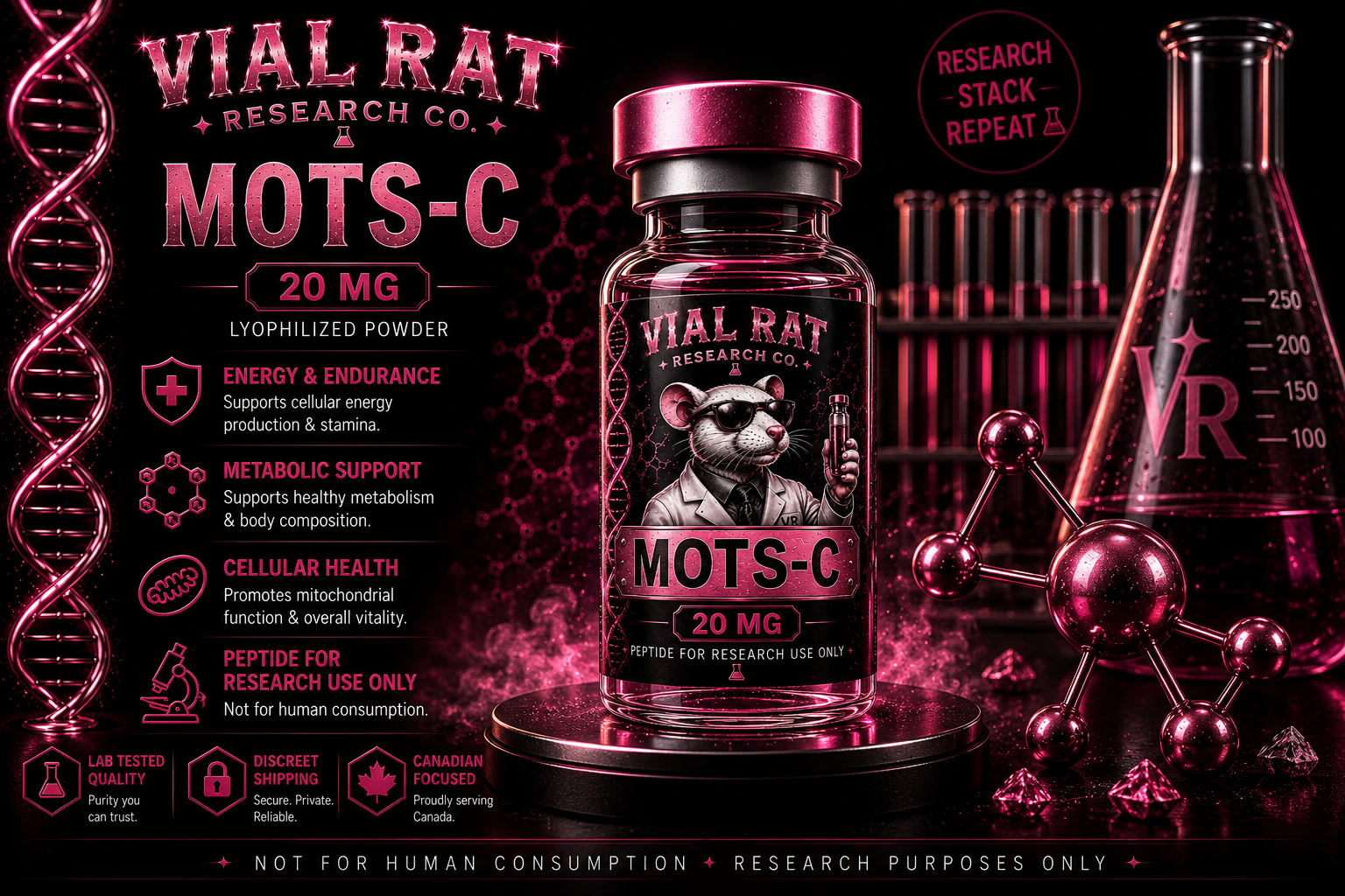 MOTS-c 20 mg / 30 mg — research peptide from Vial Rat Research Co.
