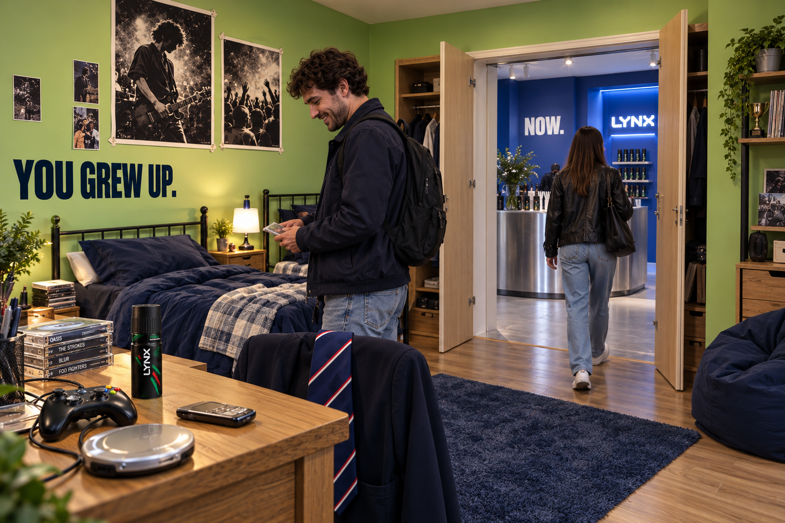 Then — the teenage bedroom, down to the CD tower