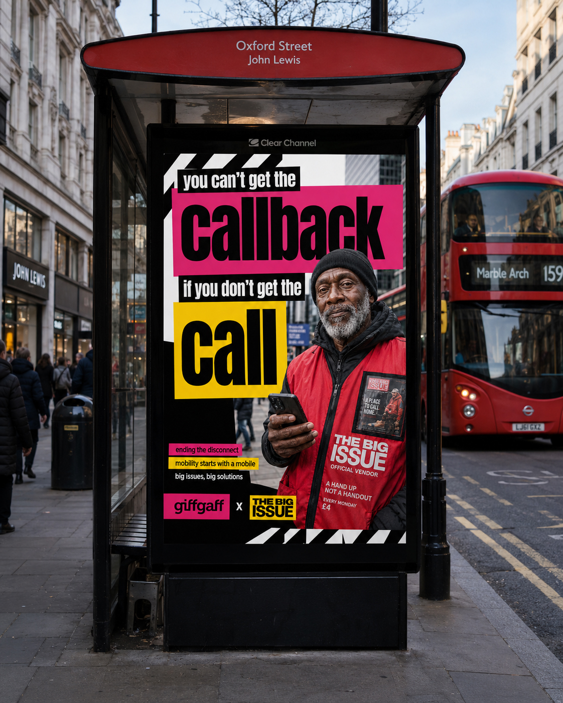 In situ — Tottenham Court Road, each board explains one layer of the issue