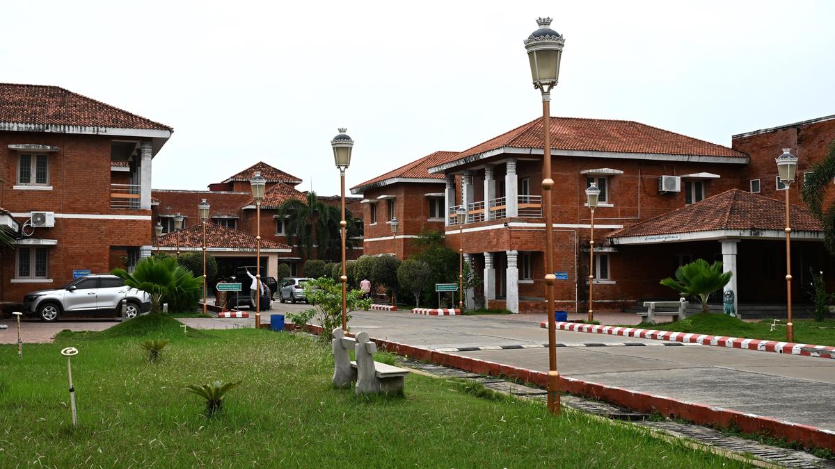 Guest house campus with landscaped pathway