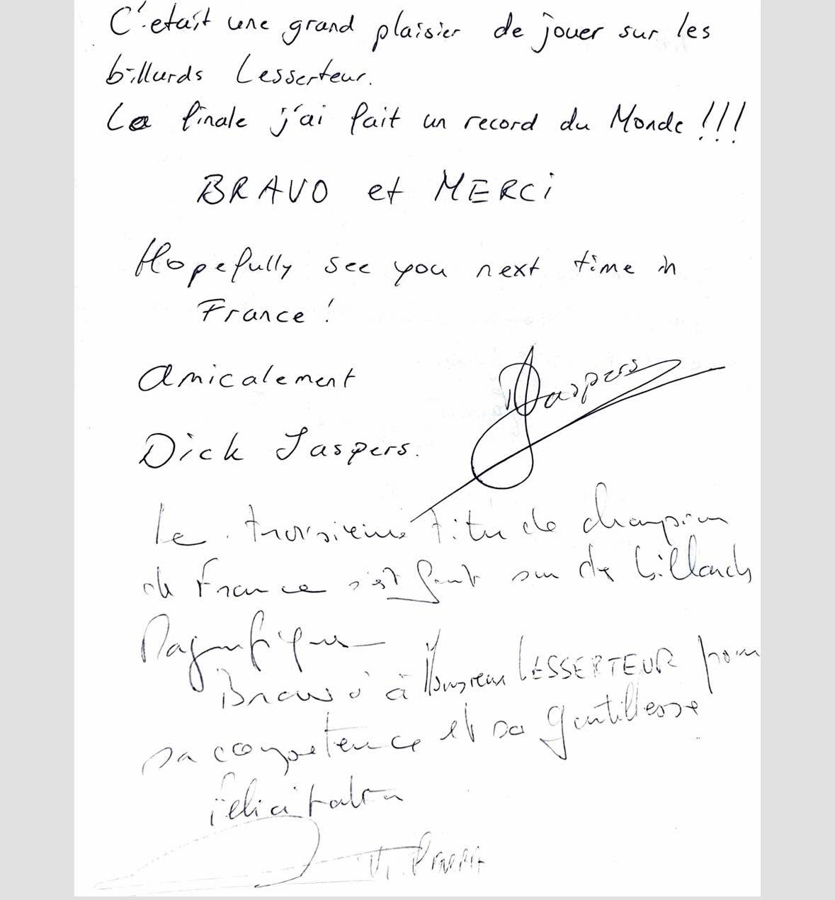 Livre d’or : témoignage signé Dick Jaspers dans la partie supérieure