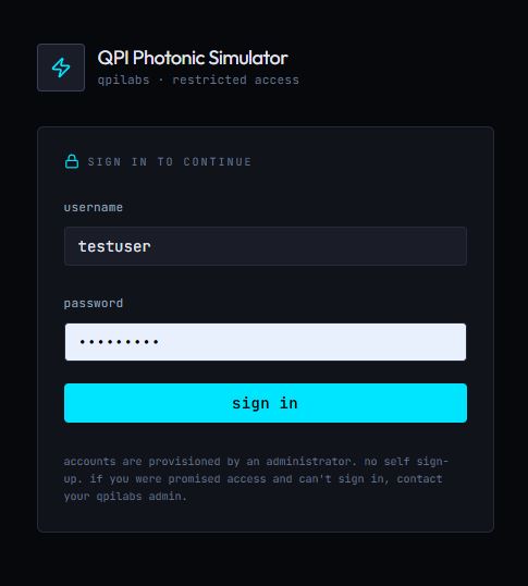 Sign-in screen of the QPI Photonic Simulator