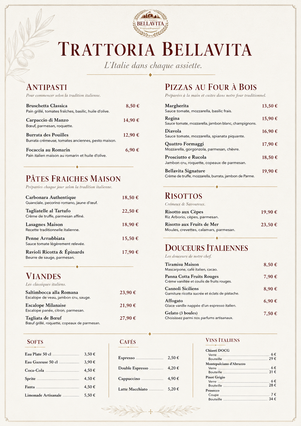 Menu du restaurant