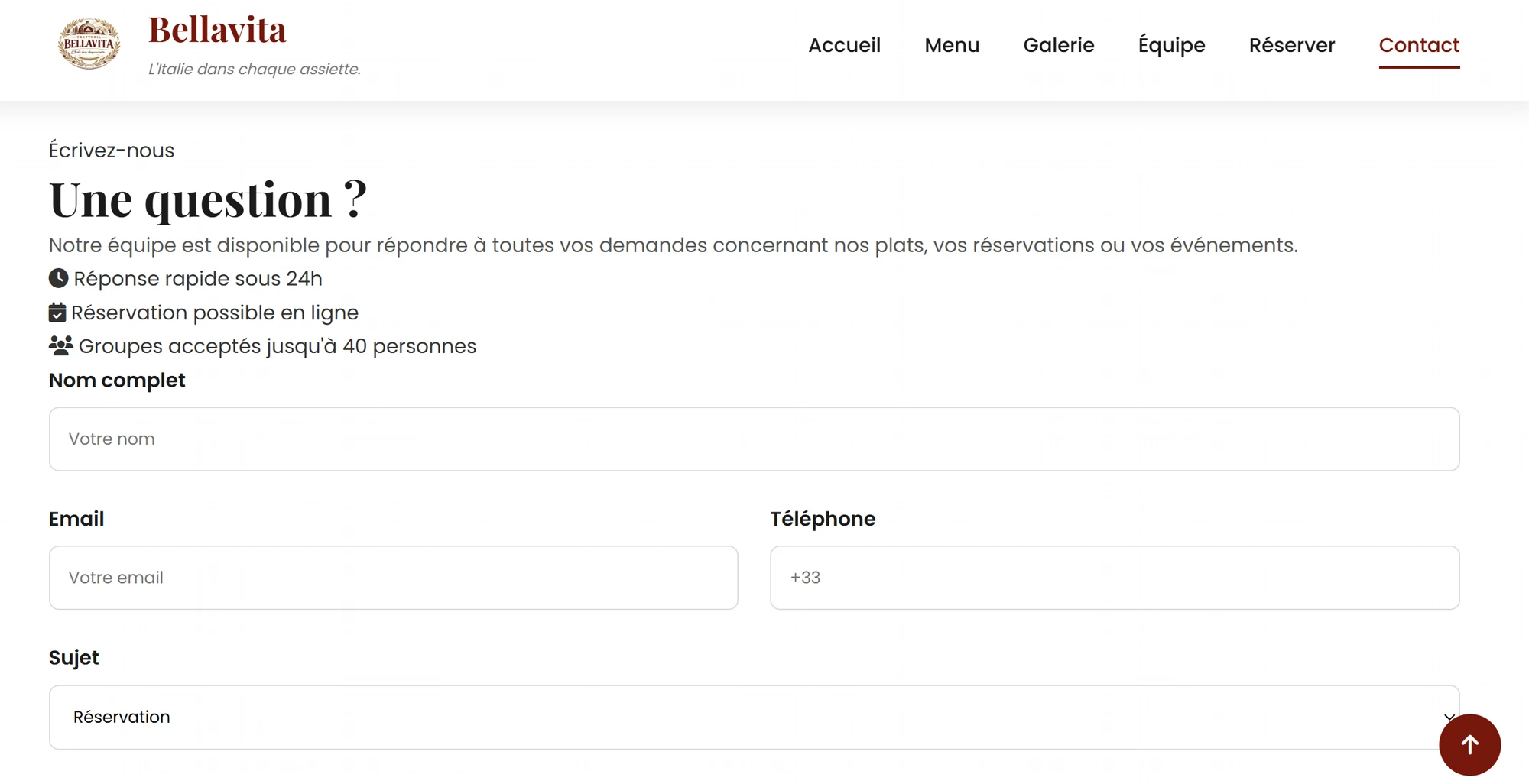 Site vitrine — Formulaire de contact