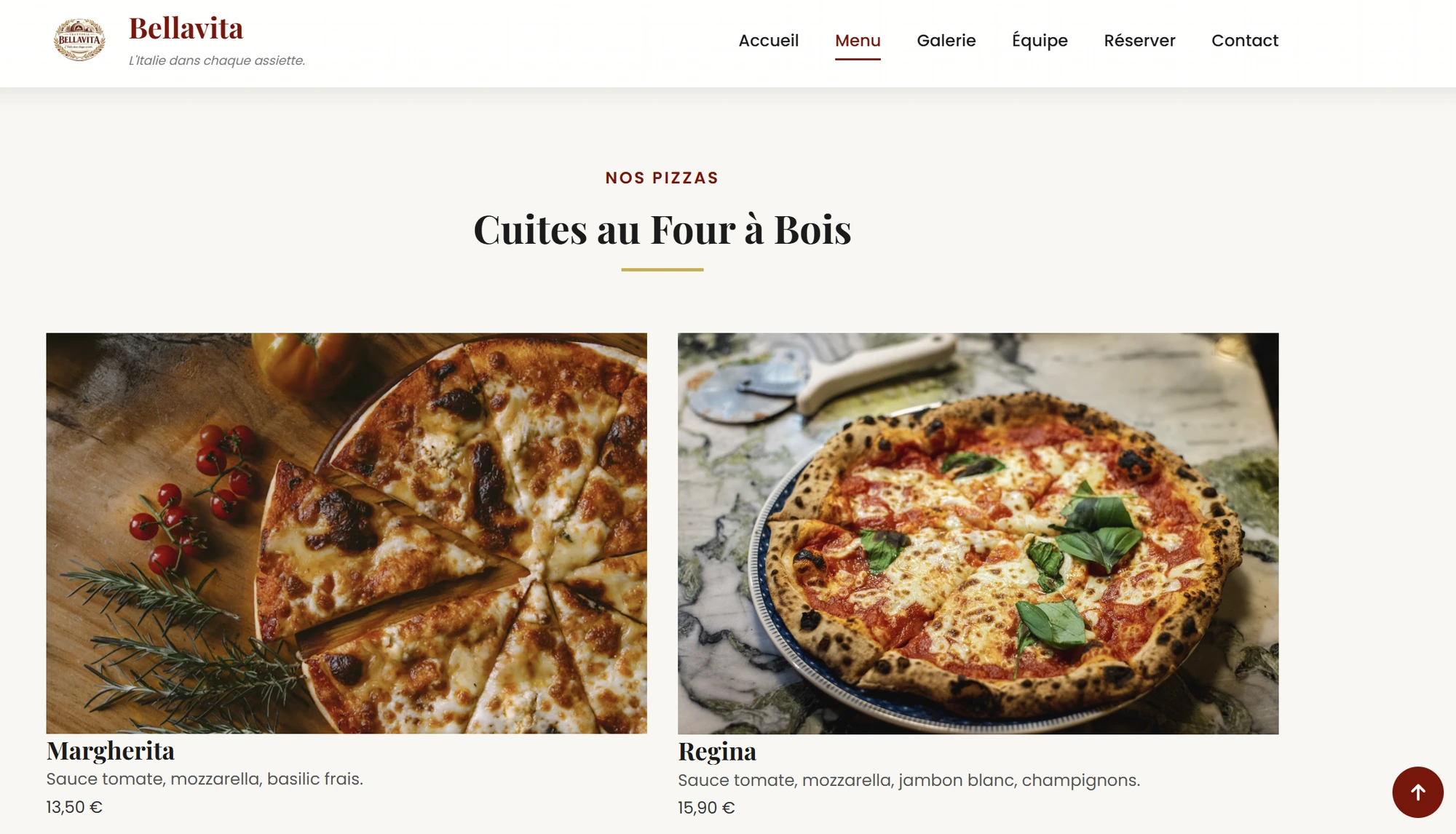 Site vitrine — Nos pizzas