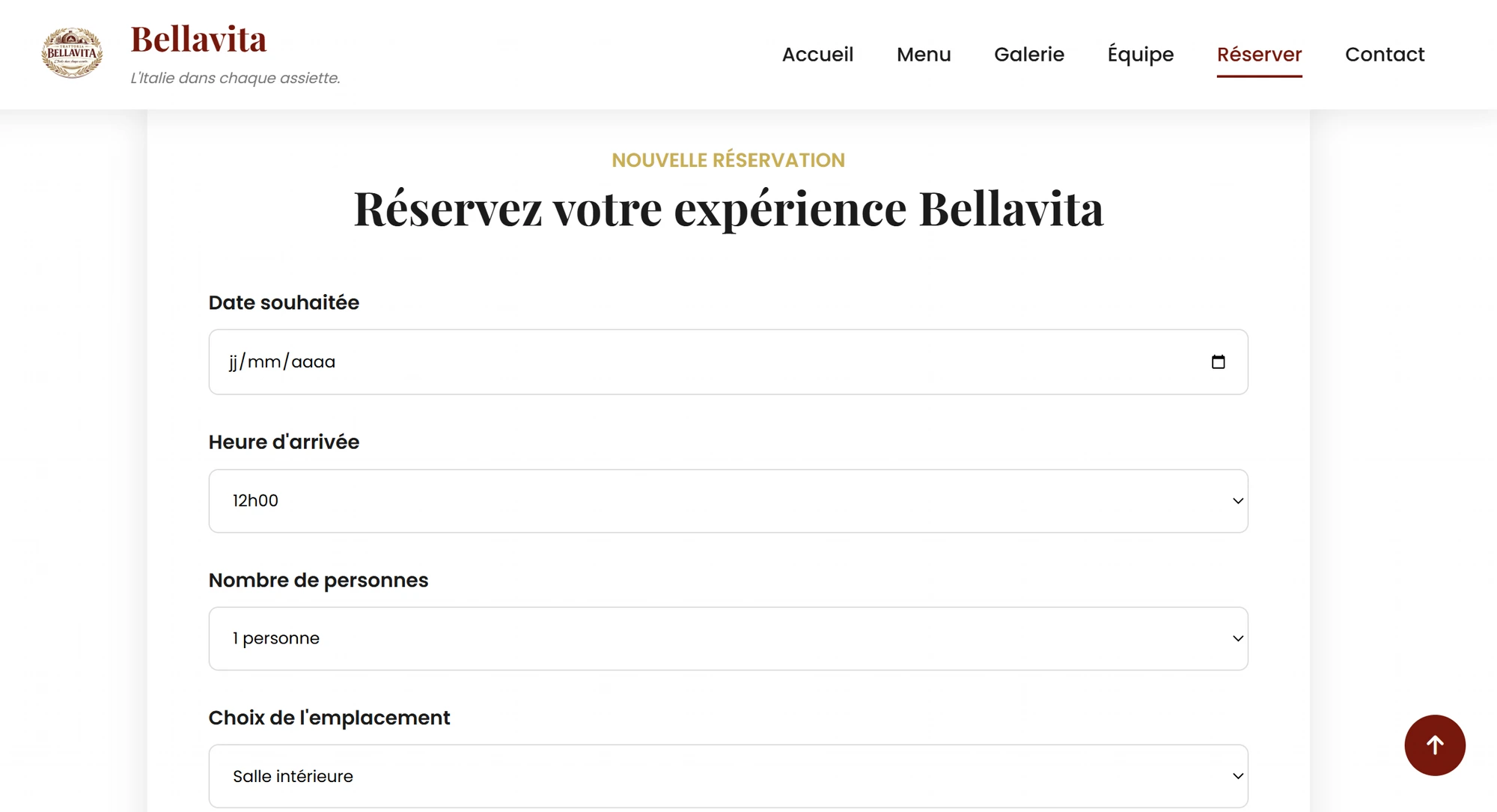 Site vitrine — Réservation en ligne
