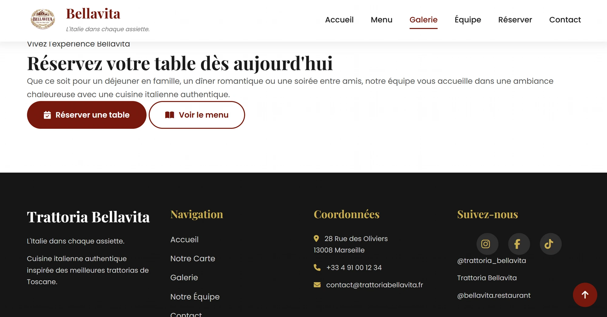 Site vitrine — Réservez votre table