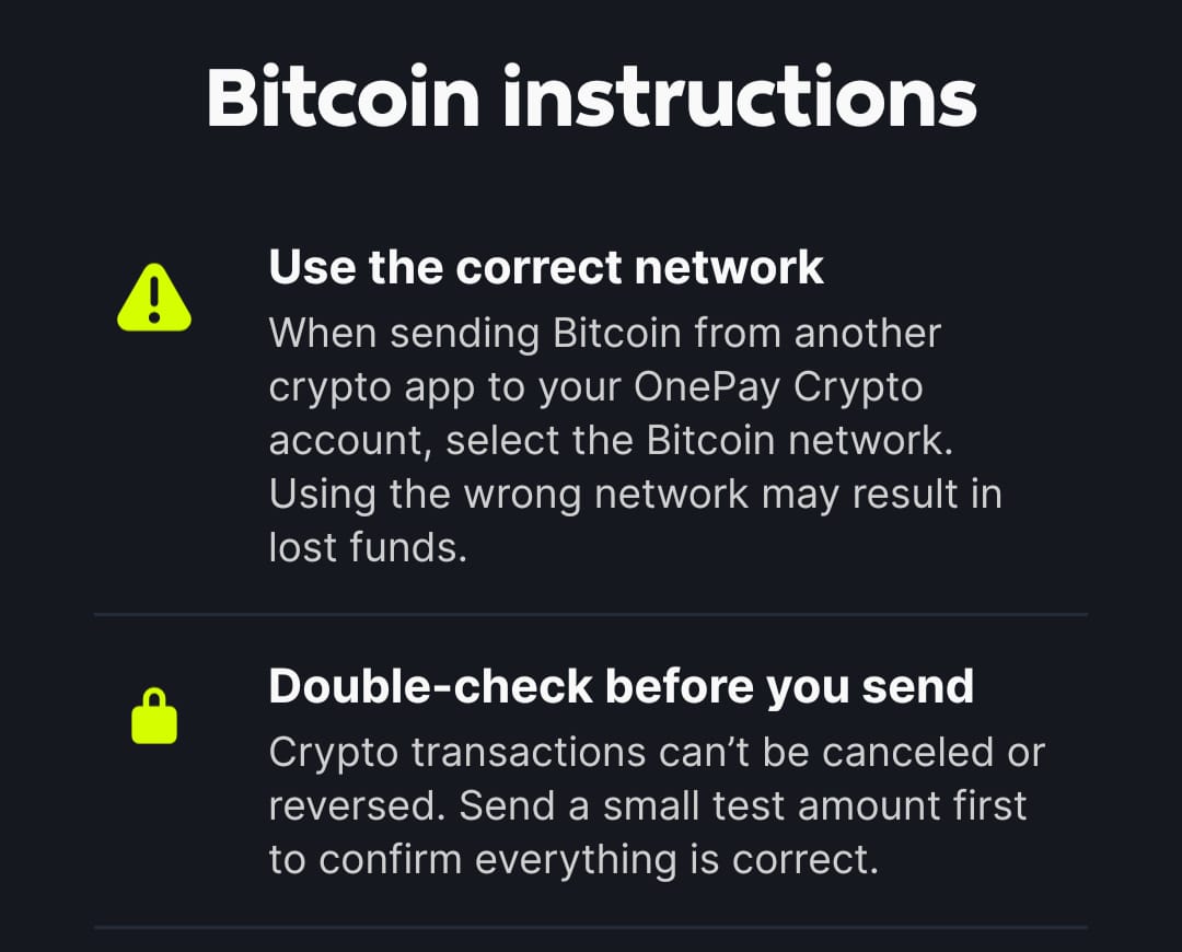 Bitcoin payment instructions